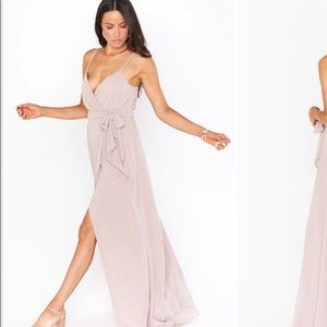 Show me your mumu bridesmaid wrap dress in nice neutral color